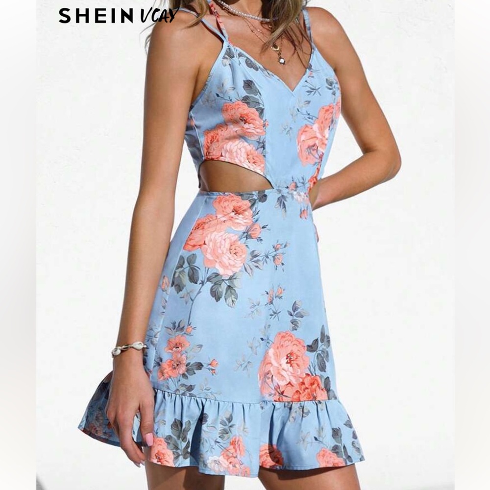 SHEIN Woman’s Vacation Floral Print Hollow Out Waist Cami Dress
